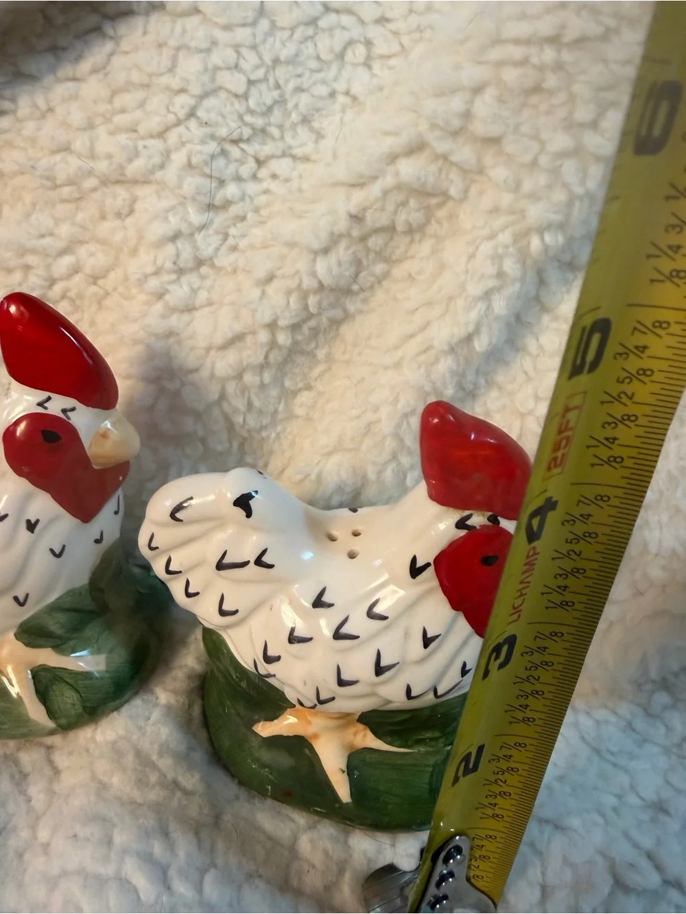 Vintage Hand-Painted Ceramic Rooster Salt & Pepper Shakers - White & Red